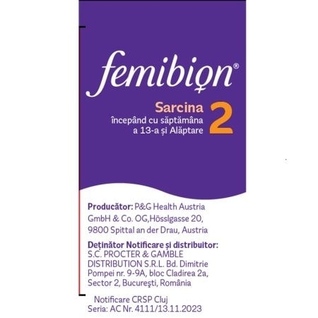Femibion 2 sarcina si alaptare, 28 comprimate + 28 capsule, Dr. Reddys Femibion 2 sarcina si alaptare, 28 comprimate + 28 capsule, Dr. Reddys