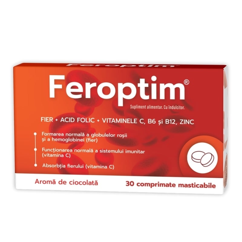 Feroptim cu aroma de ciocolata, 30 comprimate masticabile, Zdrovit Feroptim cu aroma de ciocolata, 30 comprimate masticabile, Zdrovit