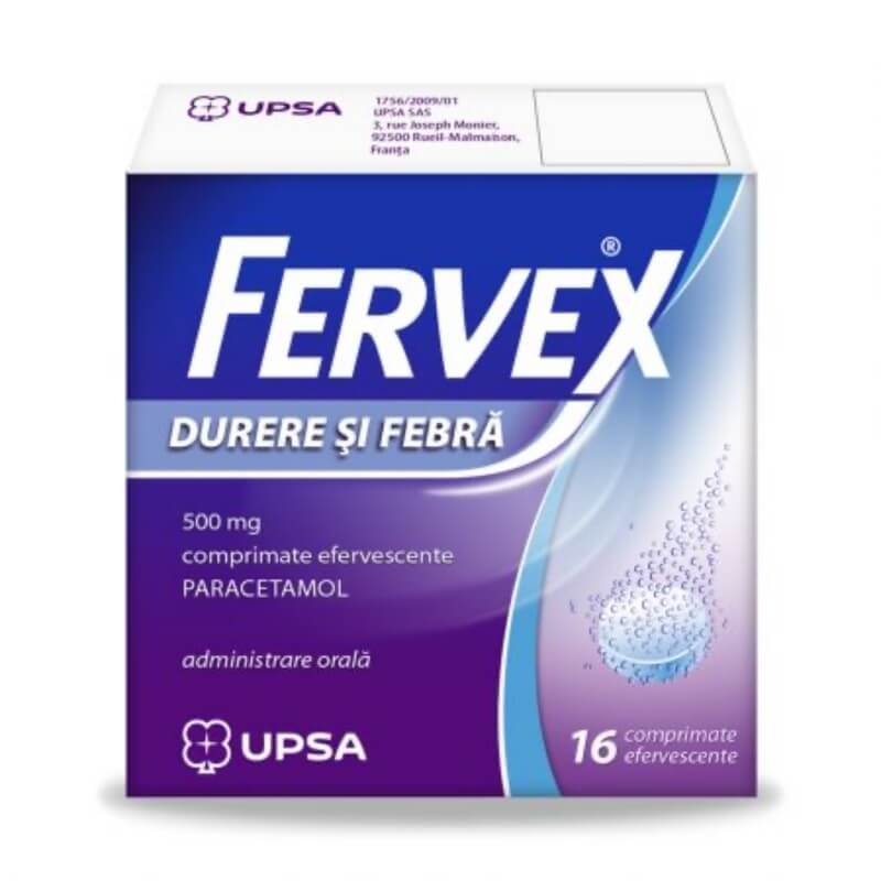 Fervex Durere si Febra, 500 mg, 16 comprimate efervescente, Upsa Fervex Durere si Febra, 500 mg, 16 comprimate efervescente, Upsa