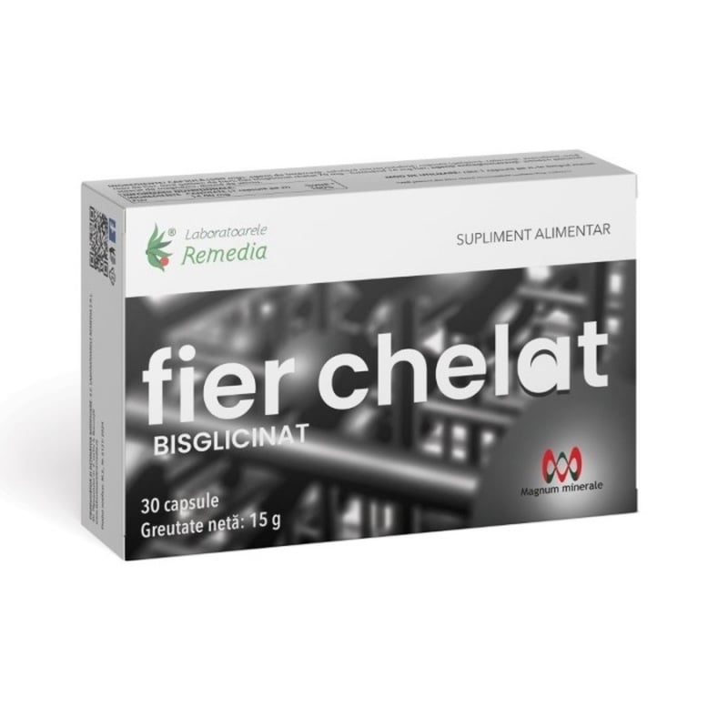 Fier chelat bisglicinat, 30 capsule, Remedia Fier chelat bisglicinat, 30 capsule, Remedia