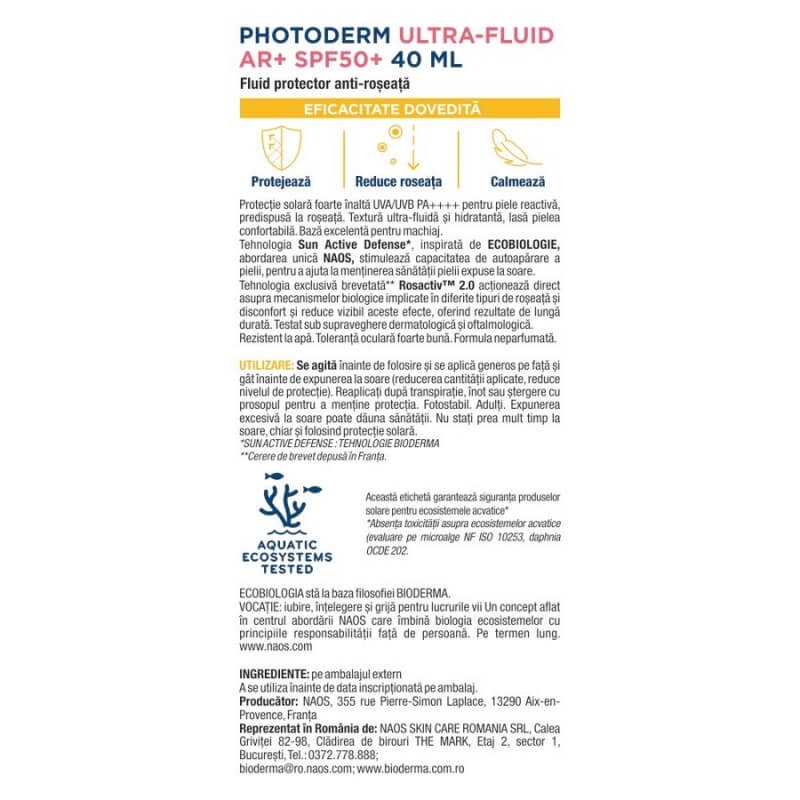 Ultra-Fluid anti-roseata SPF 50+ Photoderm AR+, 40 ml, Bioderma