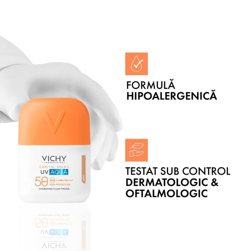 Fluid hidratant colorat Light SPF 50 UV Aqua Capital Soleil, 50 ml, Vichy