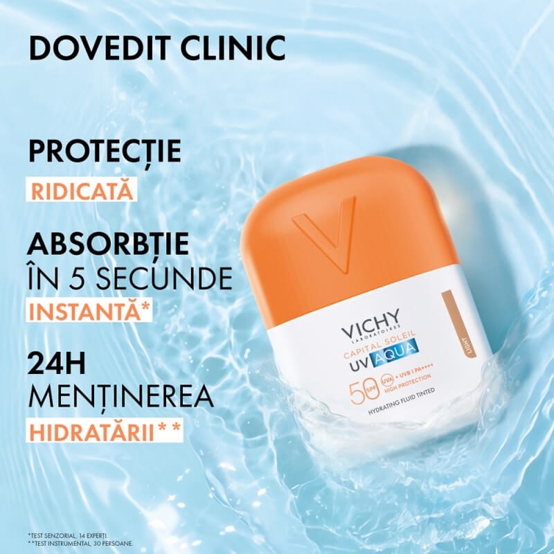 Fluid hidratant colorat Light SPF 50 UV Aqua Capital Soleil, 50 ml, Vichy