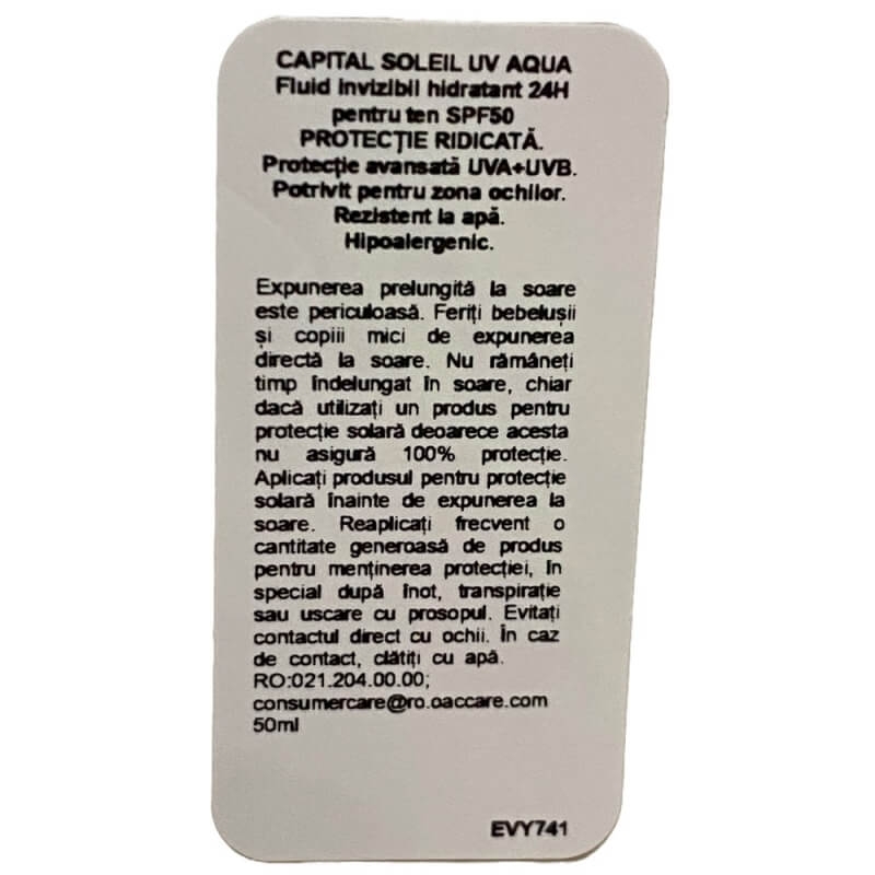 Fluid hidratant invizibil SPF 50 UV Aqua Capital Soleil, 50 ml, Vichy Fluid hidratant invizibil SPF 50 UV Aqua Capital Soleil, 50 ml, Vichy