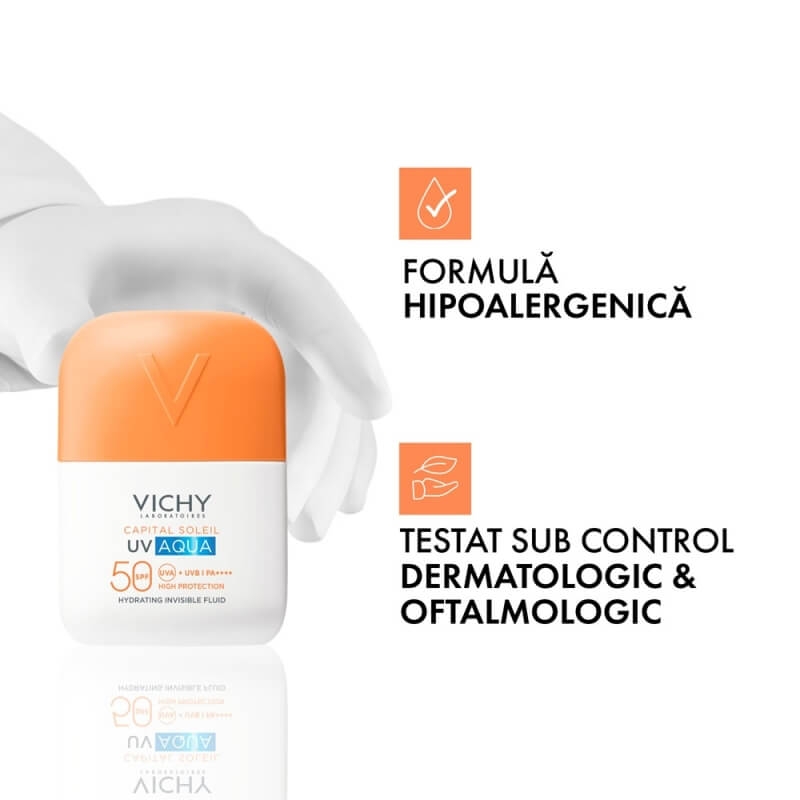 Fluid hidratant invizibil SPF 50 UV Aqua Capital Soleil, 50 ml, Vichy Fluid hidratant invizibil SPF 50 UV Aqua Capital Soleil, 50 ml, Vichy