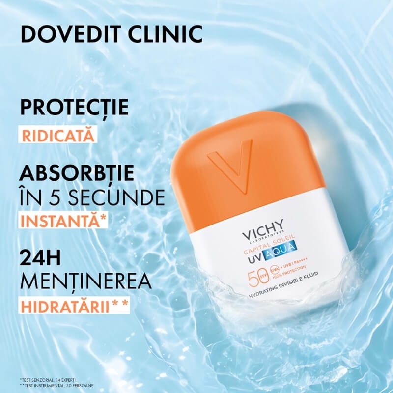 Fluid hidratant invizibil SPF 50 UV Aqua Capital Soleil, 50 ml, Vichy Fluid hidratant invizibil SPF 50 UV Aqua Capital Soleil, 50 ml, Vichy