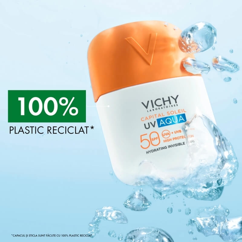 Fluid hidratant invizibil SPF 50 UV Aqua Capital Soleil, 50 ml, Vichy Fluid hidratant invizibil SPF 50 UV Aqua Capital Soleil, 50 ml, Vichy