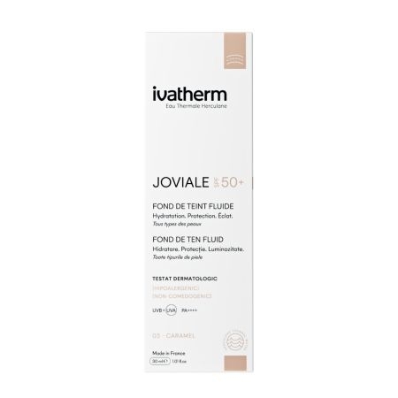 Fond de ten fluid SPF 50+ 03 Caramel Joviale, 30 ml, Ivatherm Fond de ten fluid SPF 50+ 03 Caramel Joviale, 30 ml, Ivatherm