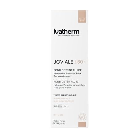 Fond de ten fluid SPF 50+ 01 Milk Joviale, 30 ml, Ivatherm Fond de ten fluid SPF 50+ 01 Milk Joviale, 30 ml, Ivatherm