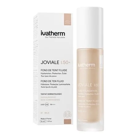 Fond de ten fluid SPF 50+ 01 Milk Joviale, 30 ml, Ivatherm Fond de ten fluid SPF 50+ 01 Milk Joviale, 30 ml, Ivatherm