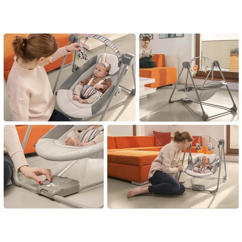 Fotoliu balansoar, Lionelo, Otto Cozy, Cu melodii, Cu 5 viteze de balansare, Cu temporizator, 57x55 cm, Gri Fotoliu balansoar, Lionelo, Otto Cozy, Cu melodii, Cu 5 viteze de balansare, Cu temporizator, 57x55 cm, Gri