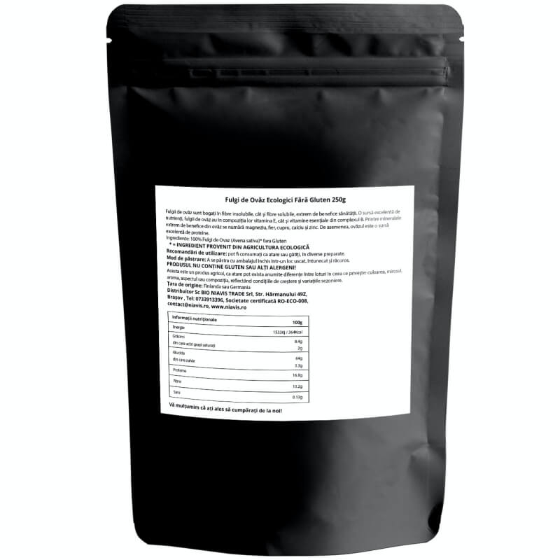 Fulgi de ovaz fara gluten ecologici, 250 g, Niavis Fulgi de ovaz fara gluten ecologici, 250 g, Niavis