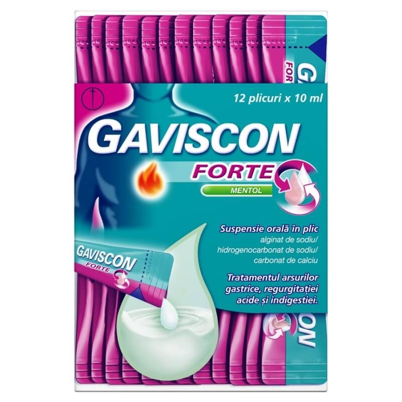 Gaviscon Forte Mentol suspensie orala, 12 plicuri, Reckitt Benckiser Gaviscon Forte Mentol suspensie orala, 12 plicuri, Reckitt Benckiser