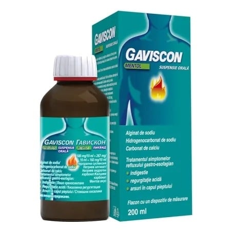 Gaviscon Mentol suspensie orala, 200 ml, Reckitt Benckiser Gaviscon Mentol suspensie orala, 200 ml, Reckitt Benckiser