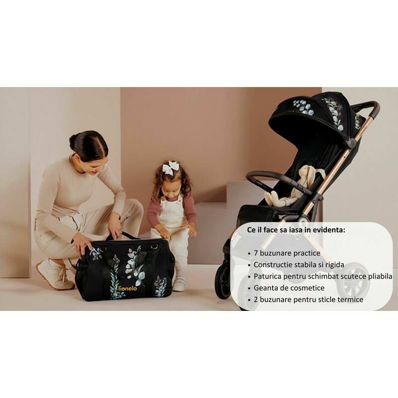 Geanta pentru mamici, Lionelo, Ida, Golden Moments, Editie limitata, Cu multiple compartimente, Negru