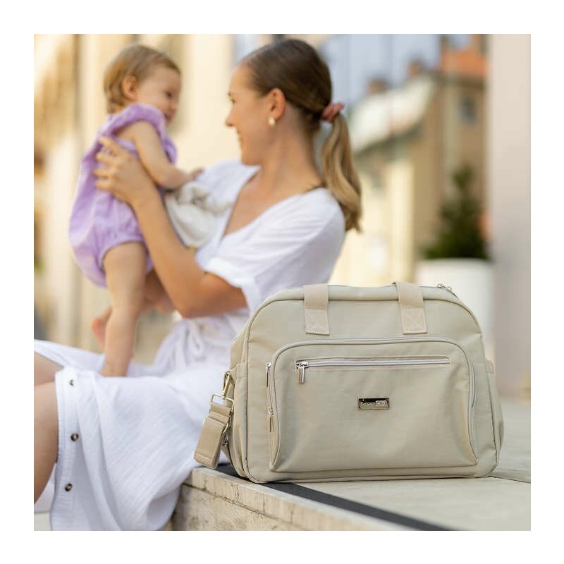 Geanta pentru scutece, FreeON, Style, Impermbeabila, Cu multiple buzunare, Dimensiune compacta, 39x32x18 cm, Grey/beige Geanta pentru scutece, FreeON, Style, Impermbeabila, Cu multiple buzunare, Dimensiune compacta, 39x32x18 cm, Grey/beige