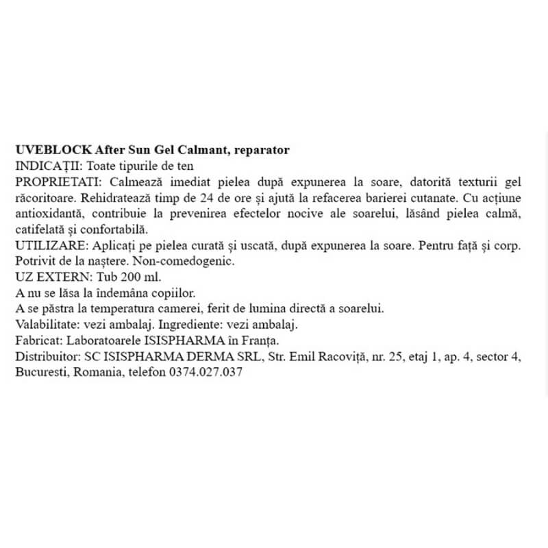 Gel calmant dupa plaja Uveblock After Sun, 200 ml, Isispharma Gel calmant dupa plaja Uveblock After Sun, 200 ml, Isispharma