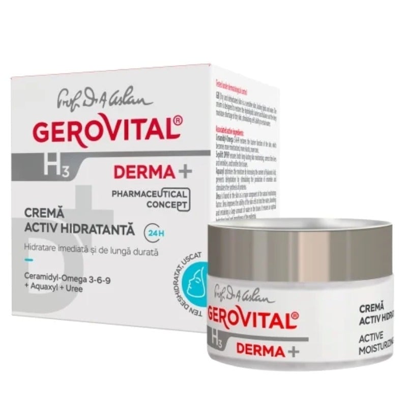 Crema activ hidratanta H3 Derma+, 50 ml, Gerovital Crema activ hidratanta H3 Derma+, 50 ml, Gerovital