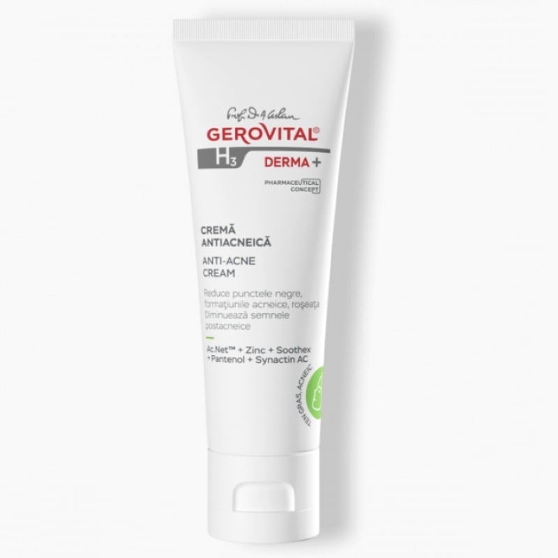 Crema antiacneica H3 Derma+, 50 ml, Gerovital Crema antiacneica H3 Derma+, 50 ml, Gerovital