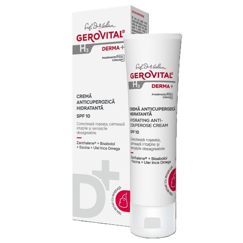 Crema anticuperozica hidratanta SPF 10 Derma+, 50 ml, Gerovital Crema anticuperozica hidratanta SPF 10 Derma+, 50 ml, Gerovital