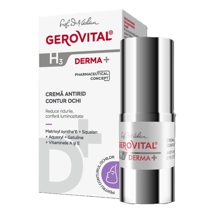 Crema antirid contur ochi H3 Derma+, 15 ml, Gerovital Crema antirid contur ochi H3 Derma+, 15 ml, Gerovital