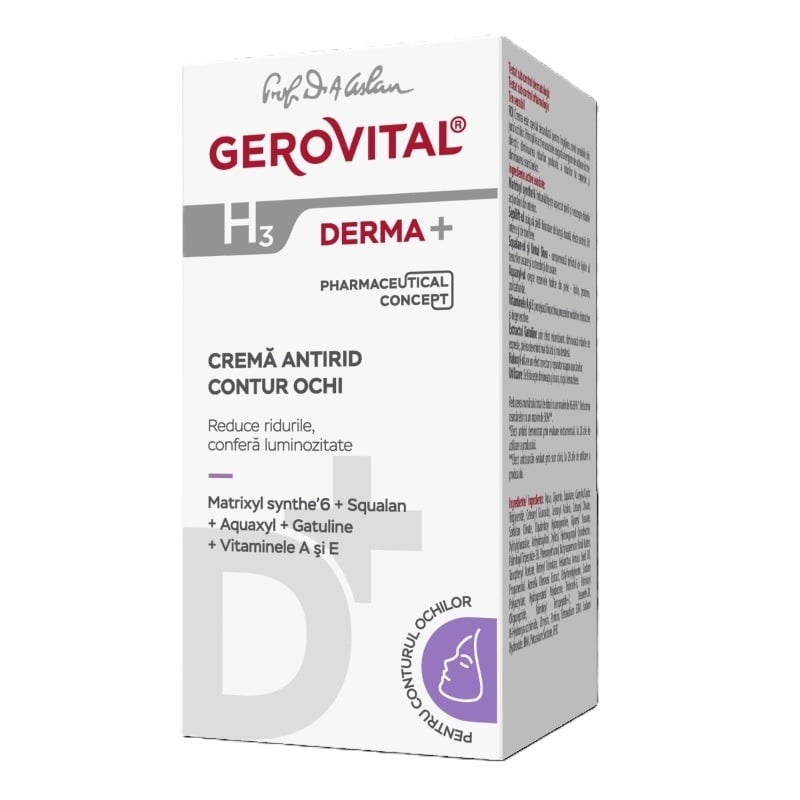 Crema antirid contur ochi H3 Derma+, 15 ml, Gerovital Crema antirid contur ochi H3 Derma+, 15 ml, Gerovital
