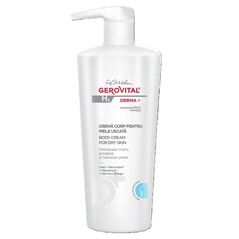 Crema corp pentru piele uscata H3 Derma+, 500 ml, Gerovital Crema corp pentru piele uscata H3 Derma+, 500 ml, Gerovital