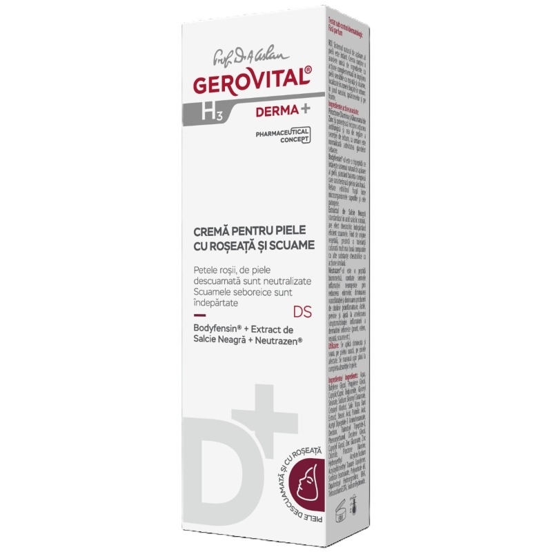 Crema pentru piele cu roseata si scuame H3 Derma+, 50 ml, Gerovital Crema pentru piele cu roseata si scuame H3 Derma+, 50 ml, Gerovital