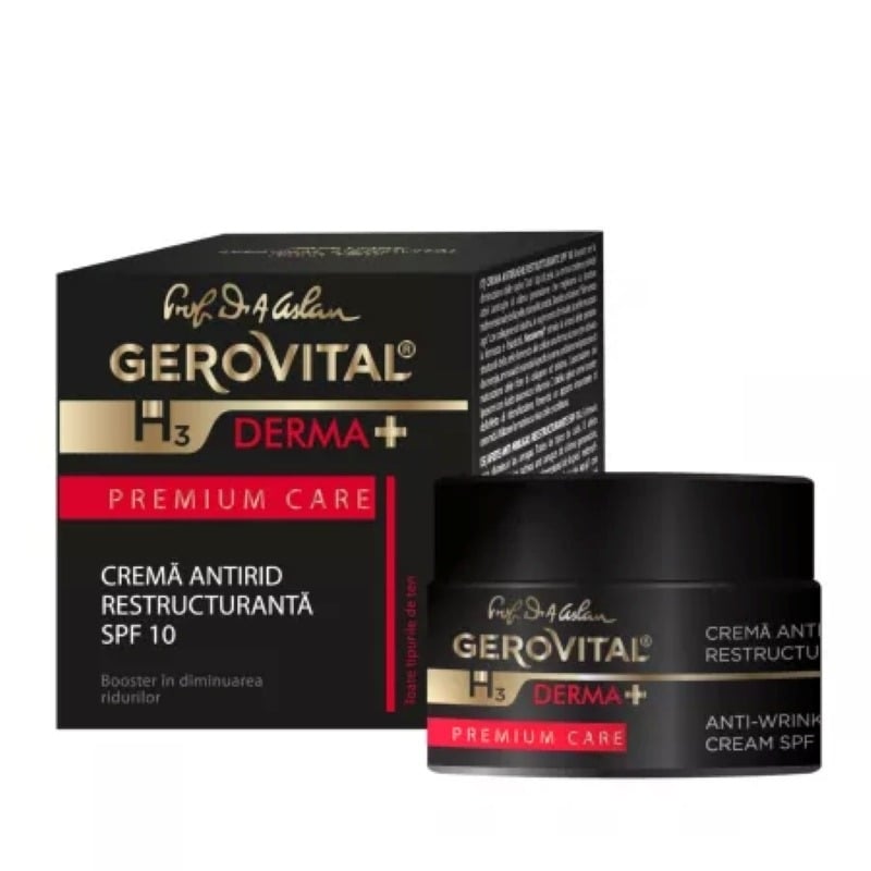 Crema antirid restructuranta SPF 10 H3 Derma+ Premium Care, 50 ml, Gerovital Crema antirid restructuranta SPF 10 H3 Derma+ Premium Care, 50 ml, Gerovital