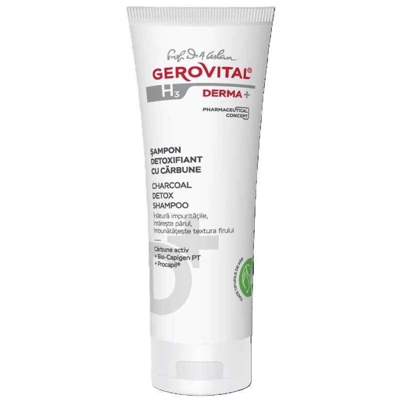 Sampon detoxifiant cu carbune H3 Derma+, 200 ml, Gerovital Sampon detoxifiant cu carbune H3 Derma+, 200 ml, Gerovital