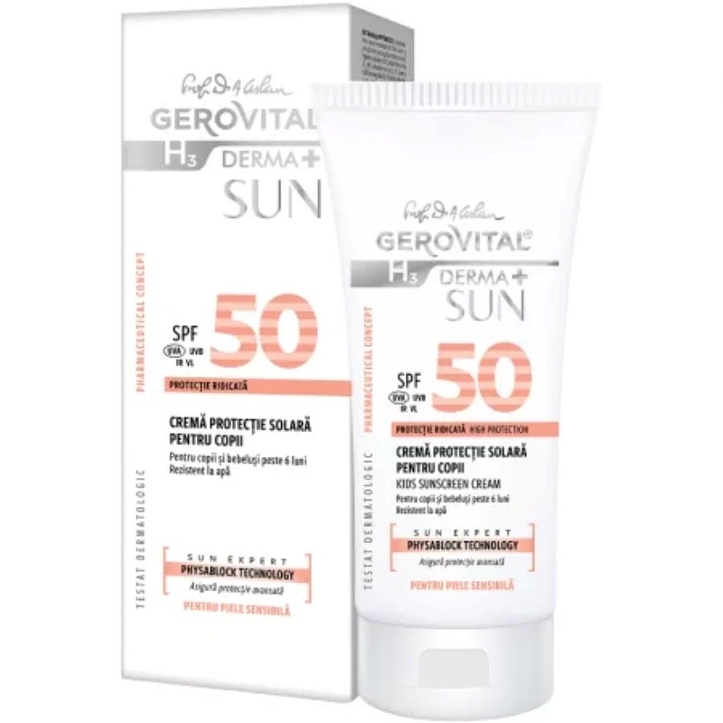 Crema protectie solara pentru copii SPF 50 H3 Derma+ Sun, 100 ml, Gerovital Crema protectie solara pentru copii SPF 50 H3 Derma+ Sun, 100 ml, Gerovital