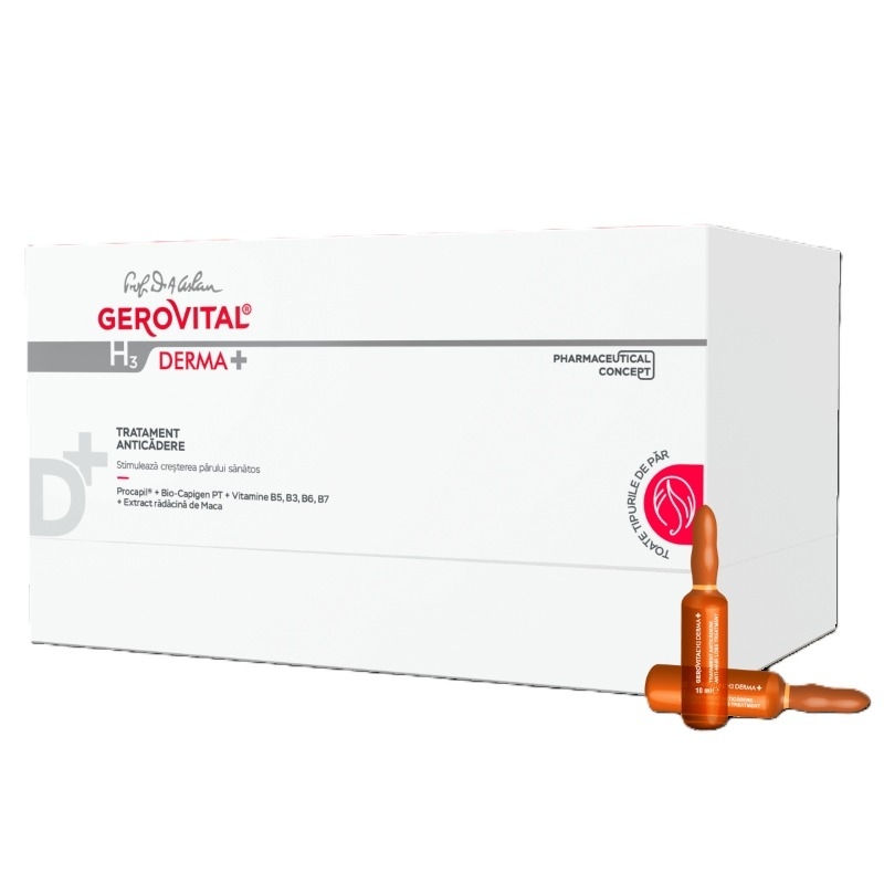 Tratament anticadere H3 Derma+, 12 fiole, Gerovital Tratament anticadere H3 Derma+, 12 fiole, Gerovital