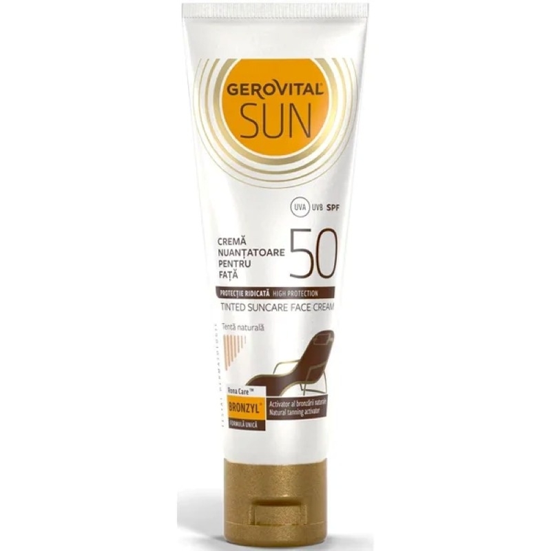 Crema nuantatoare pentru fata SPF 50 Sun, 50 ml, Gerovital Crema nuantatoare pentru fata SPF 50 Sun, 50 ml, Gerovital