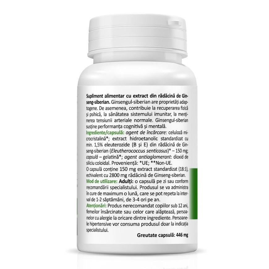 Ginseng siberian, 150 mg, 30 capsule, Zenyth Ginseng siberian, 150 mg, 30 capsule, Zenyth