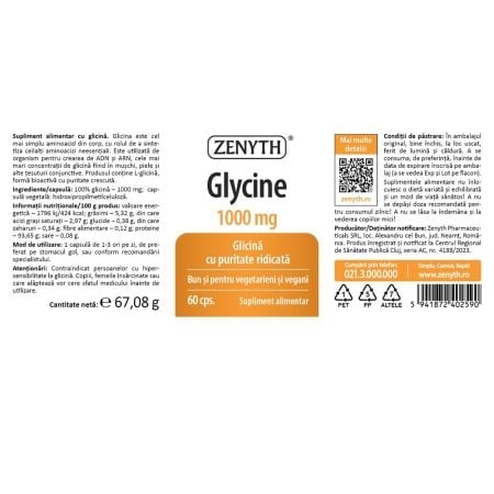Glycine 1000 mg, 60 capsule, Zenyth Glycine 1000 mg, 60 capsule, Zenyth
