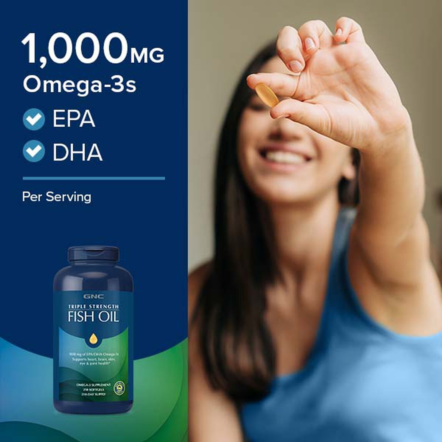 Ulei de peste 1000 mg omega 3 EPA si DHA Triple Strength, 120 capsule, GNC Ulei de peste 1000 mg omega 3 EPA si DHA Triple Strength, 120 capsule, GNC