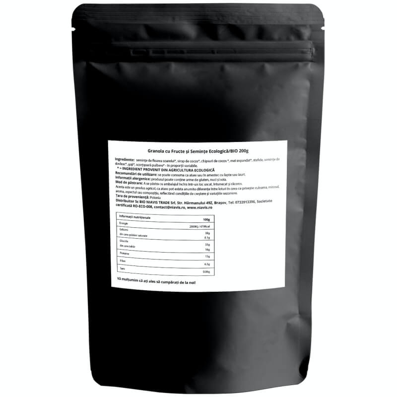 Granola cu fructe si seminte ecologica, 200 g, Niavis Granola cu fructe si seminte ecologica, 200 g, Niavis