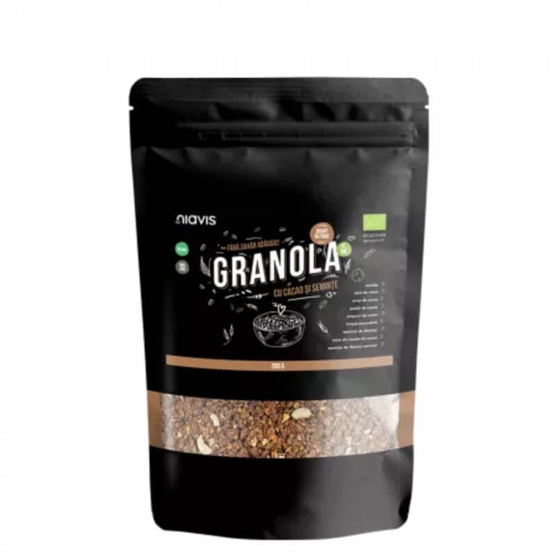 Granola cu cacao si seminte ecologica, 200 g, Niavis Granola cu cacao si seminte ecologica, 200 g, Niavis