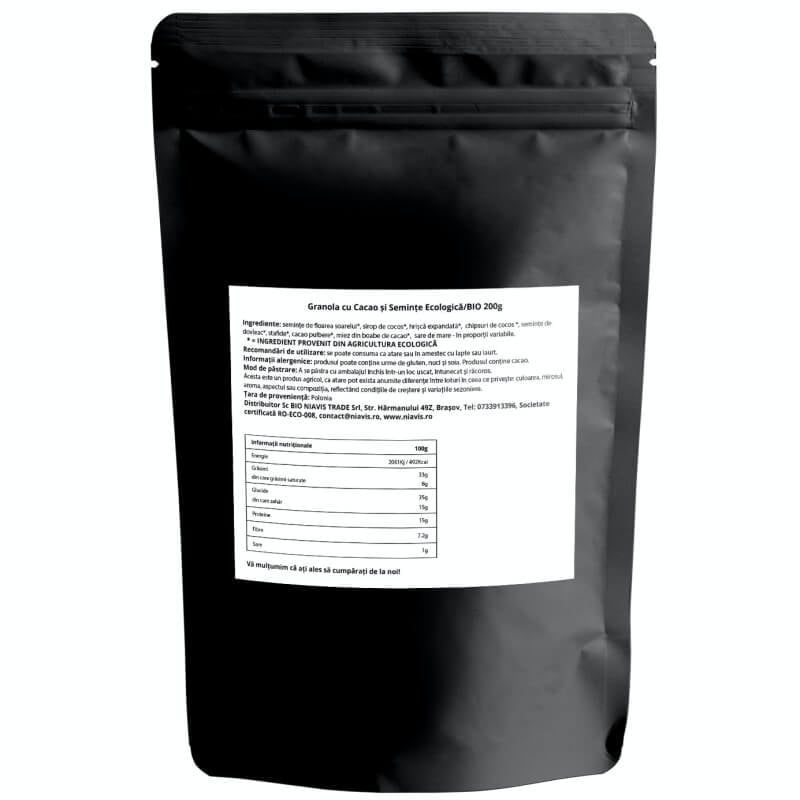 Granola cu cacao si seminte ecologica, 200 g, Niavis Granola cu cacao si seminte ecologica, 200 g, Niavis