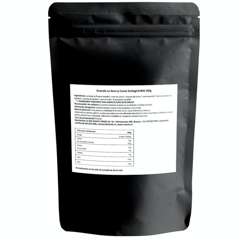 Granola cu nuci si cocos ecologica, 200 g, Niavis Granola cu nuci si cocos ecologica, 200 g, Niavis