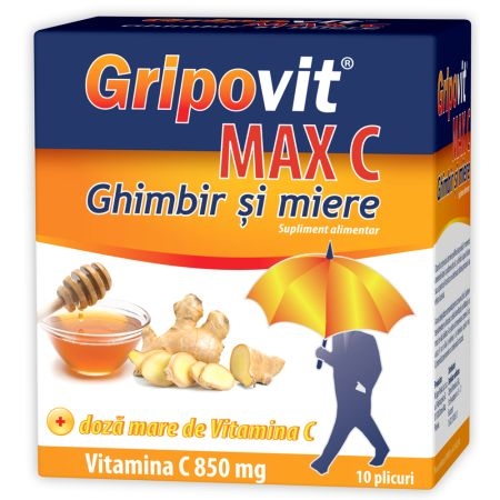Gripovit Max C ghimbir si miere, 10 plicuri, Zdrovit Gripovit Max C ghimbir si miere, 10 plicuri, Zdrovit