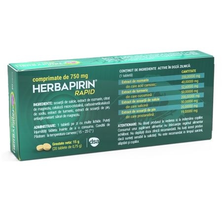 Herbapirin Rapid, 20 comprimate, Arnica Kft Herbapirin Rapid, 20 comprimate, Arnica Kft