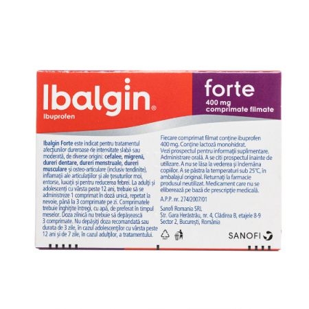 Ibalgin Forte, 400 mg, 12 comprimate filmate, Sanofi Ibalgin Forte, 400 mg, 12 comprimate filmate, Sanofi