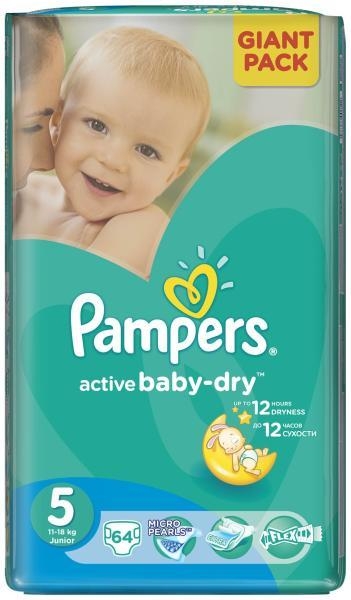 Pampers 5 Junior Active Baby 11-18kg Giga Pack X 64 Buc Pampers 5 Junior Active Baby 11-18kg Giga Pack X 64 Buc