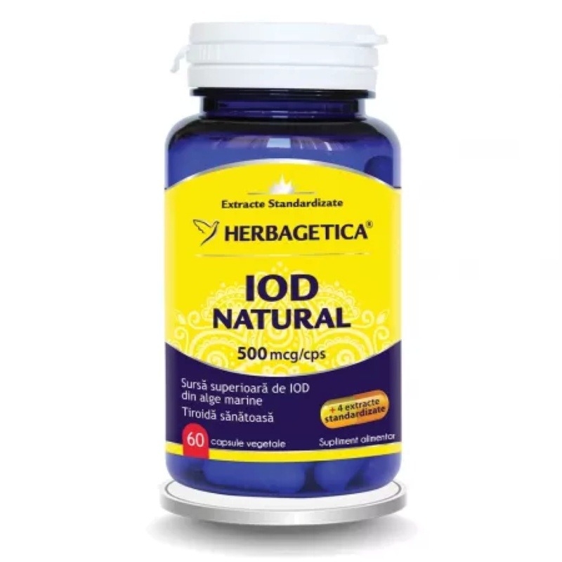Iod Natural, 500 mcg, 60 capsule, Herbagetica Iod Natural, 500 mcg, 60 capsule, Herbagetica