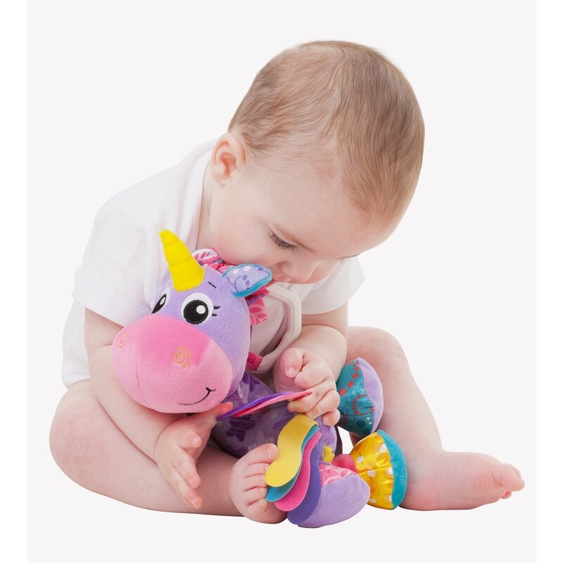 Jucarie pentru carucior, scoica auto si patut, Playgro, Cu jucarie de dentitie, Cu sunete, Activity Friend Stella Unicorn, 39 cm Jucarie pentru carucior, scoica auto si patut, Playgro, Cu jucarie de dentitie, Cu sunete, Activity Friend Stella Unicorn, 39 cm