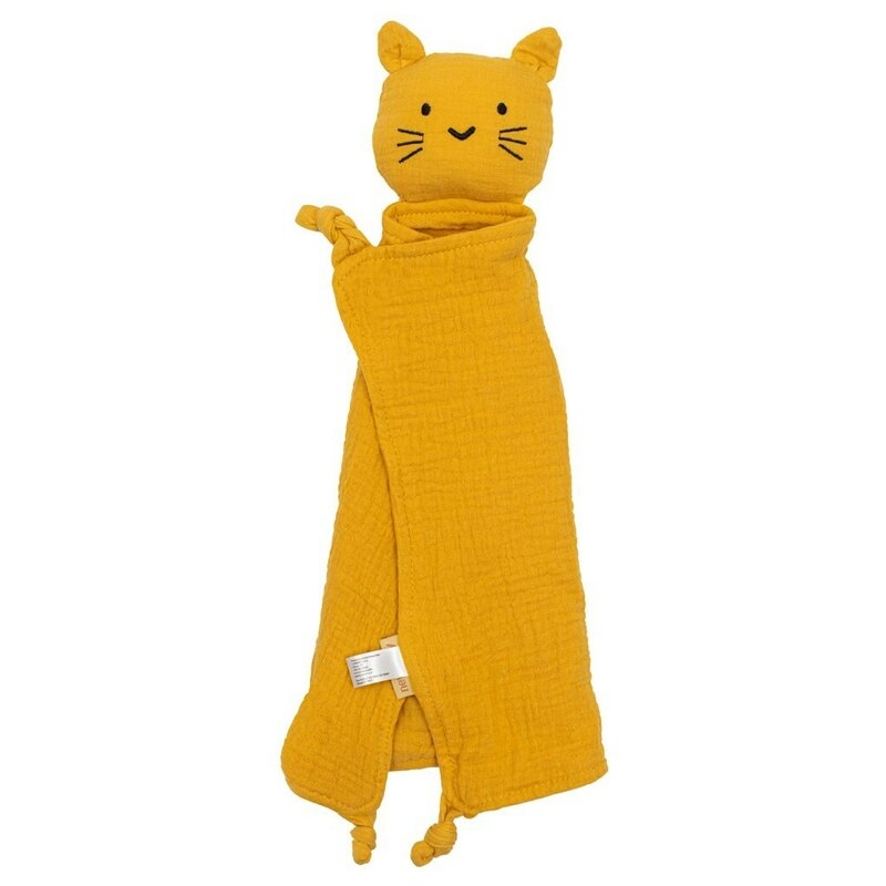Jucarie textila, New Baby, Baby Cat, Pentru bebelusi, Moale, Din muselina, 100% bumbac,30x30 cm, Mustard Jucarie textila, New Baby, Baby Cat, Pentru bebelusi, Moale, Din muselina, 100% bumbac,30x30 cm, Mustard