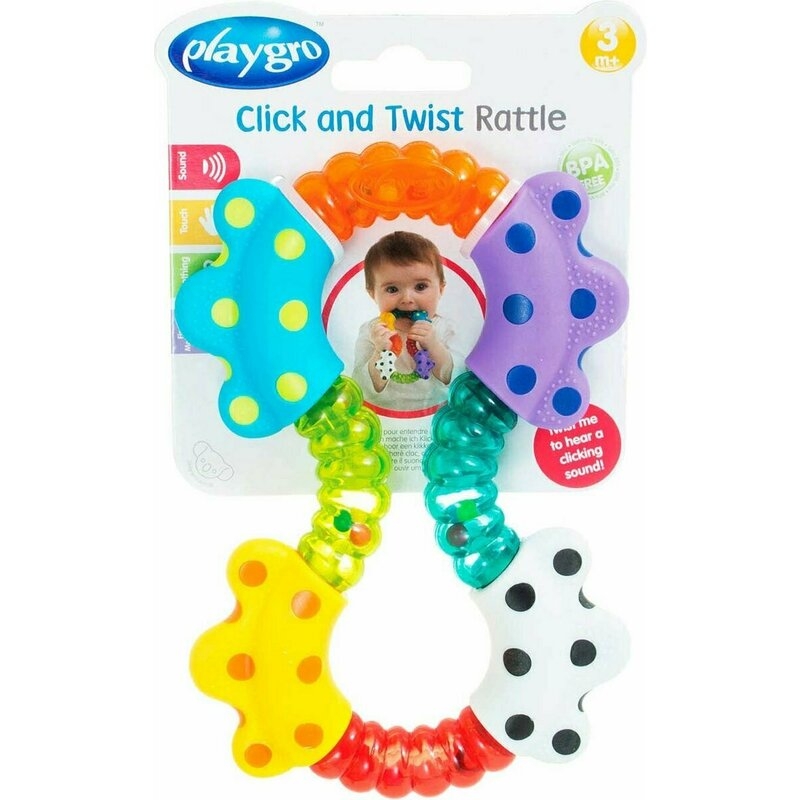 Jucarie zornaitoare, Cu diferite texturi, Dimensiune mare, Click and twist Rattle, Playgro Jucarie zornaitoare, Cu diferite texturi, Dimensiune mare, Click and twist Rattle, Playgro