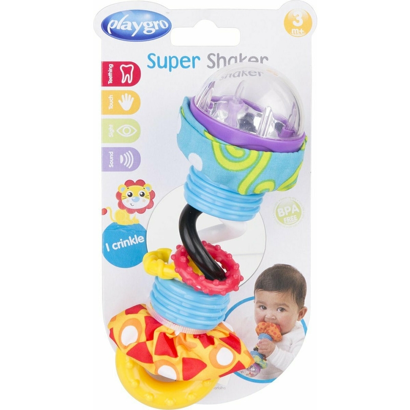 Jucarie zornaitoare, Cu diferite texturi, Dimensiune mare, Super Shaker, Playgro Jucarie zornaitoare, Cu diferite texturi, Dimensiune mare, Super Shaker, Playgro