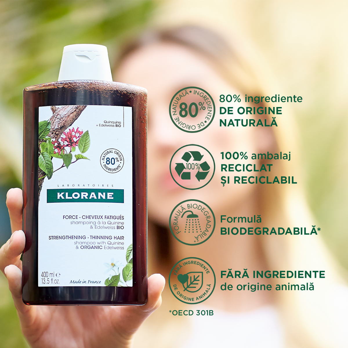 Klorane - Sampon chinina si floare de colt bio 400ml Klorane - Sampon chinina si floare de colt bio 400ml